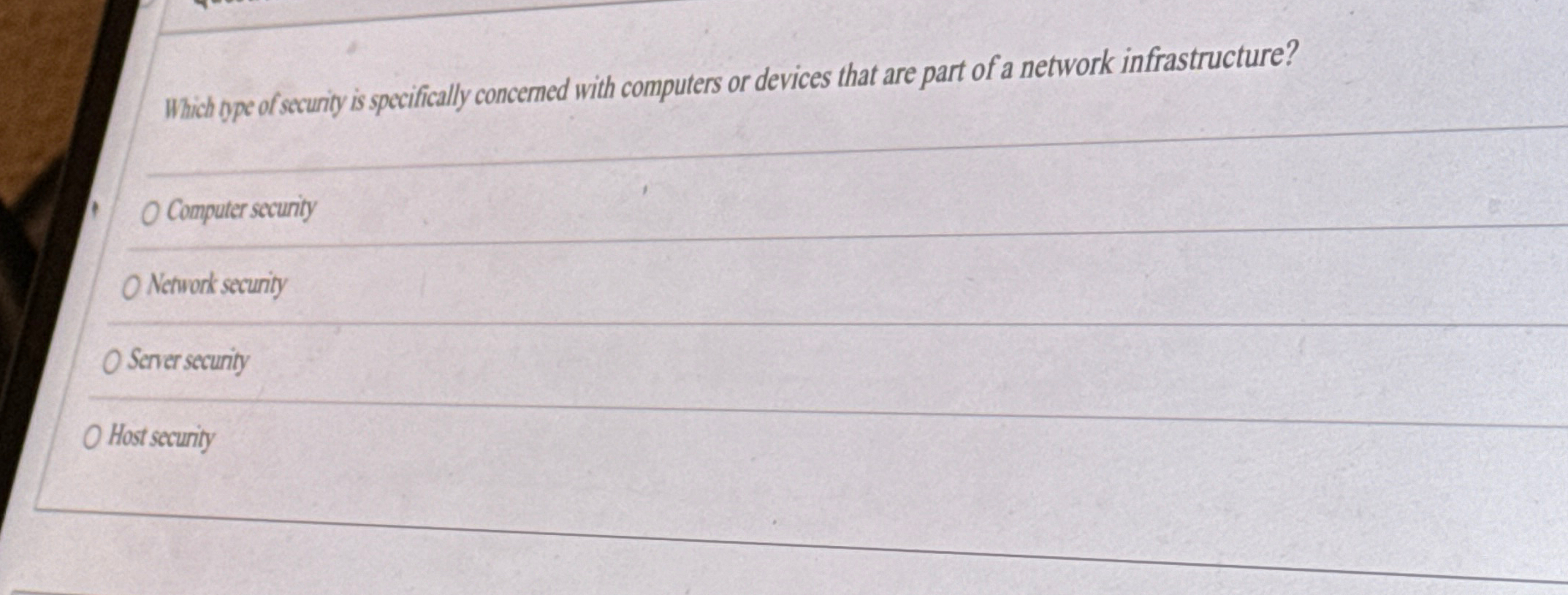  Which Type of secunity is specifically concemed with computers or devices