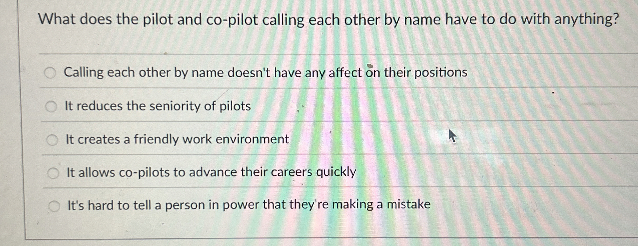  What does the pilot and co-pilot calling each other by name