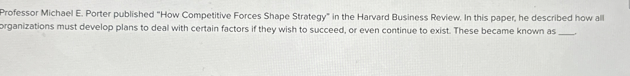  Professor Michael E. Porter published "How Competitive Forces Shape Strategy" in