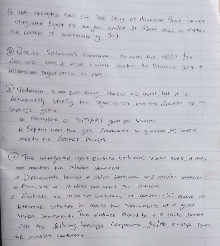 (1) Use examples from the case study of Vodacom Group Limited