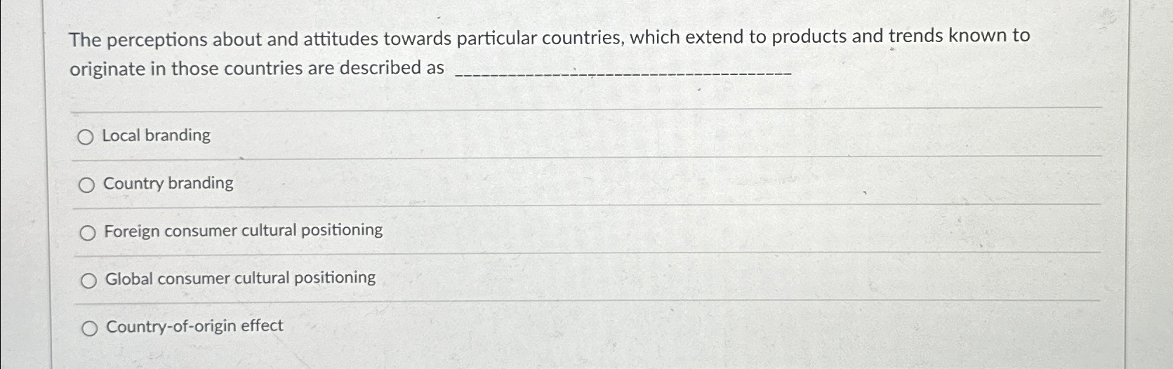  The perceptions about and attitudes towards particular countries, which extend to