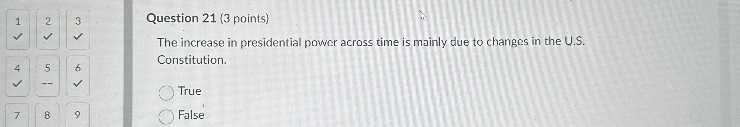 Question 21(3 points) The increase in presidential power across time is