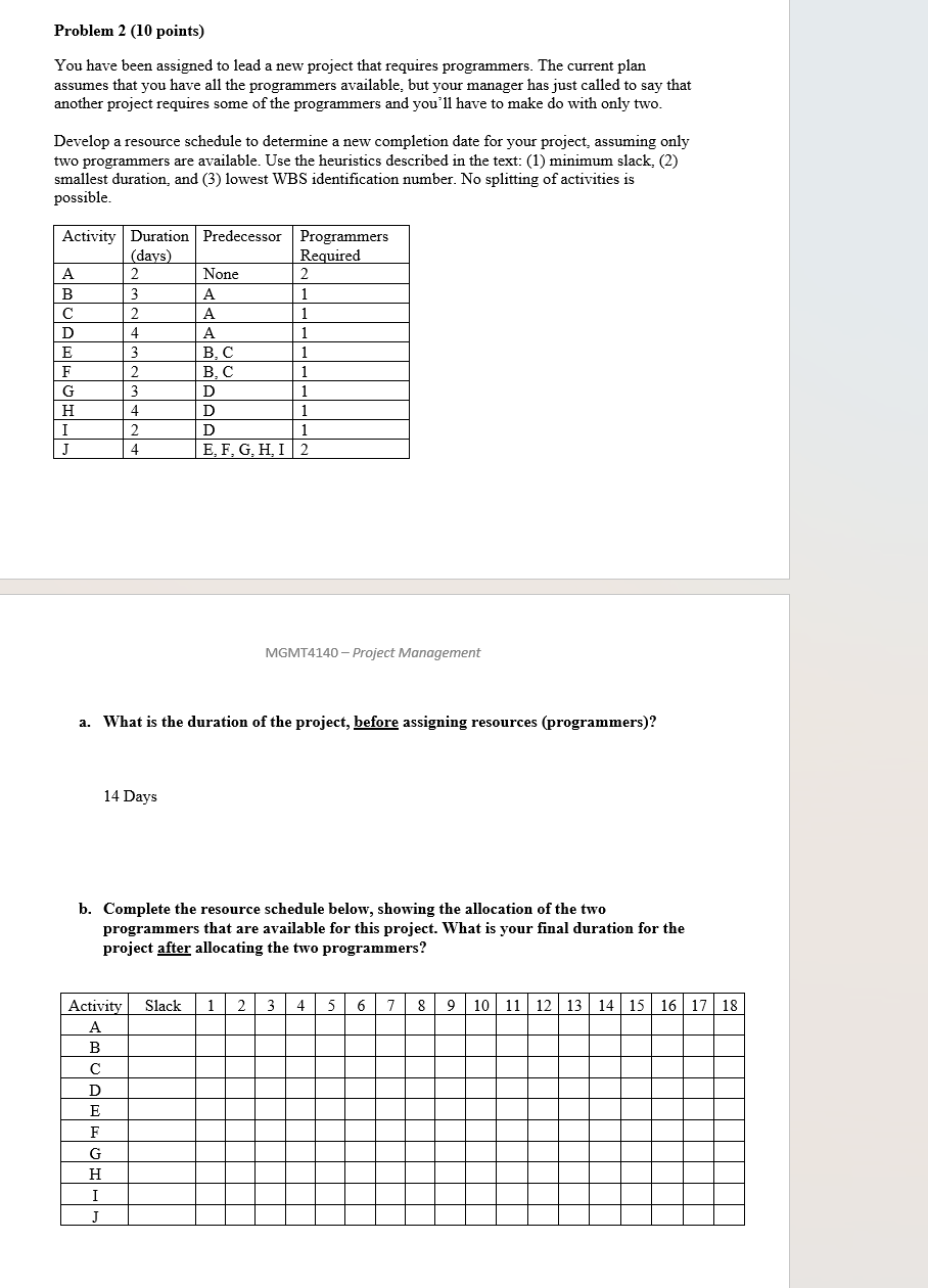 Problem 2(10 points) You have been assigned to lead a new