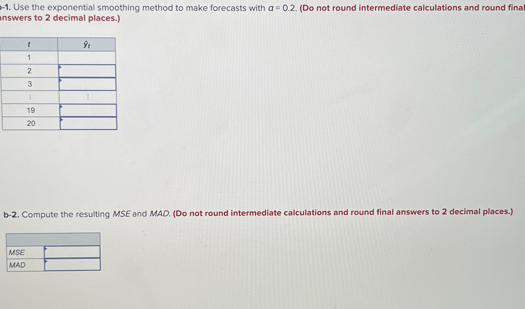  -1. Use the exponential smoothing method to make forecasts with a=0.2.(Do