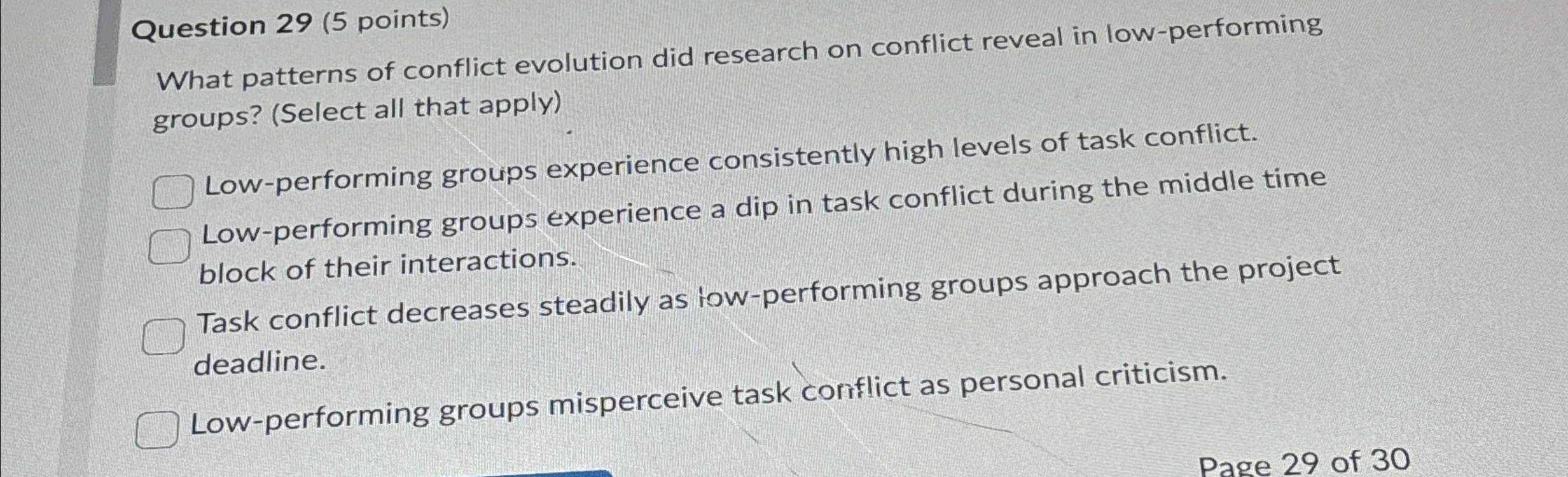  Question 29(5 points) What patterns of conflict evolution did research on