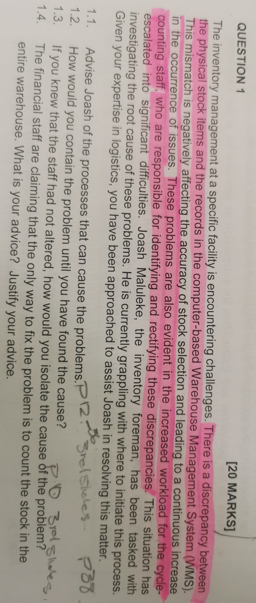  QUESTION 1 [20 MARKS] The inventory management at a specific facility