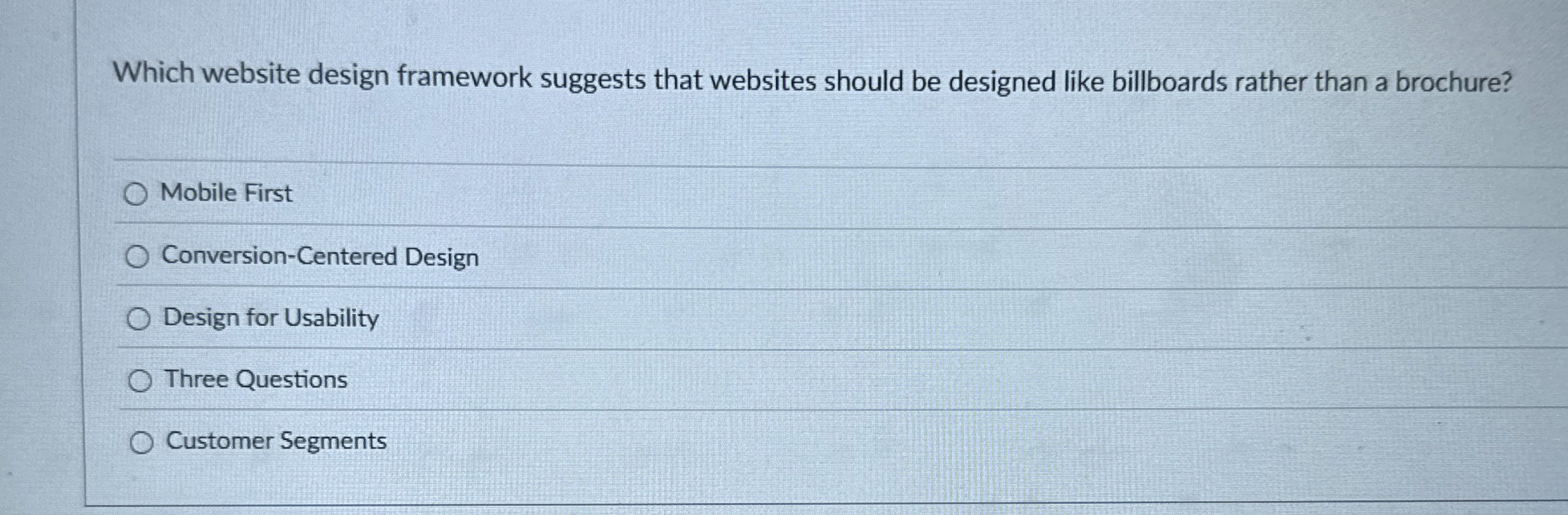  Which website design framework suggests that websites should be designed like