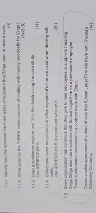  1.1.1 Idently from the scenario the three types of registers that