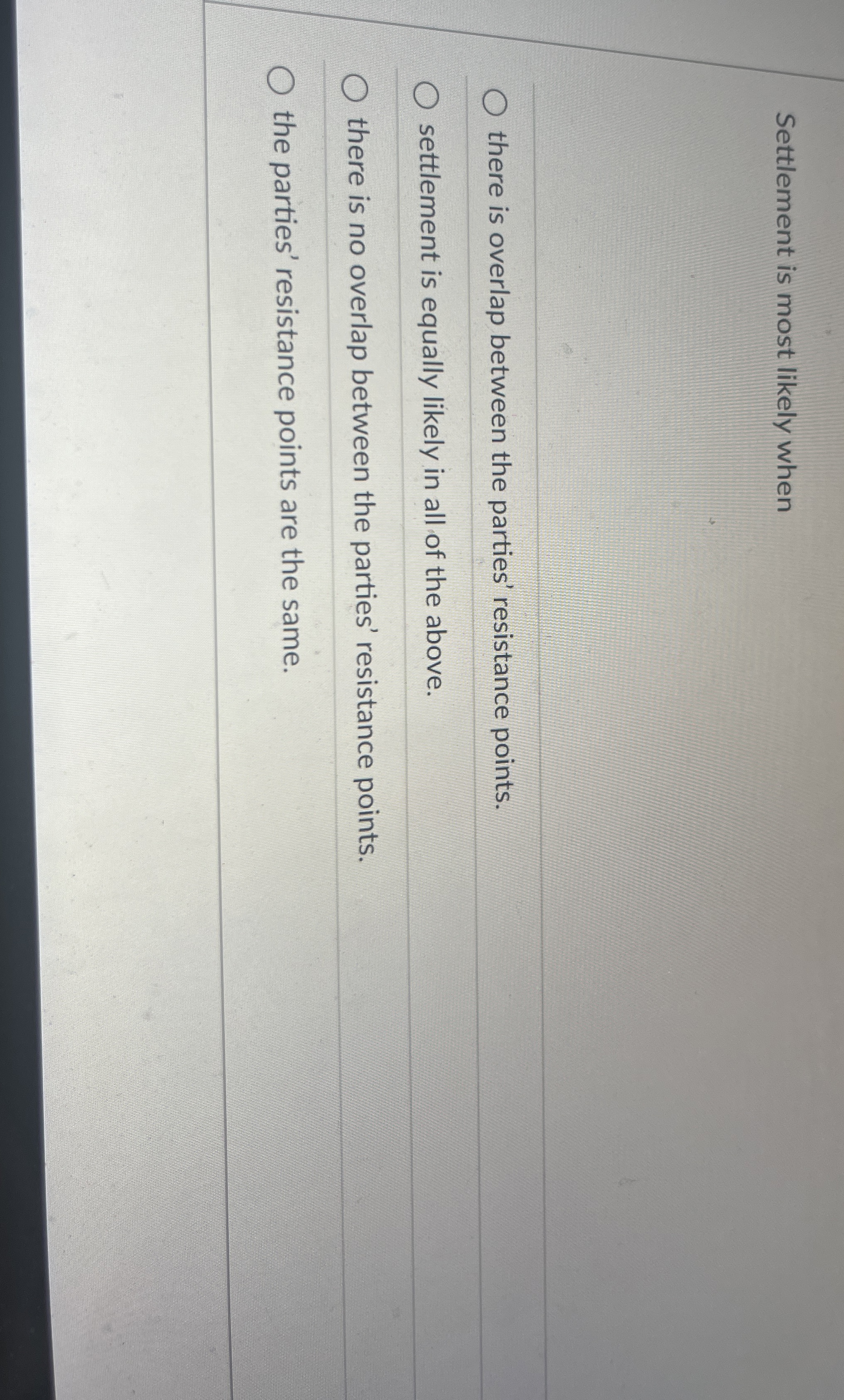  Settlement is most likely when there is overlap between the parties'