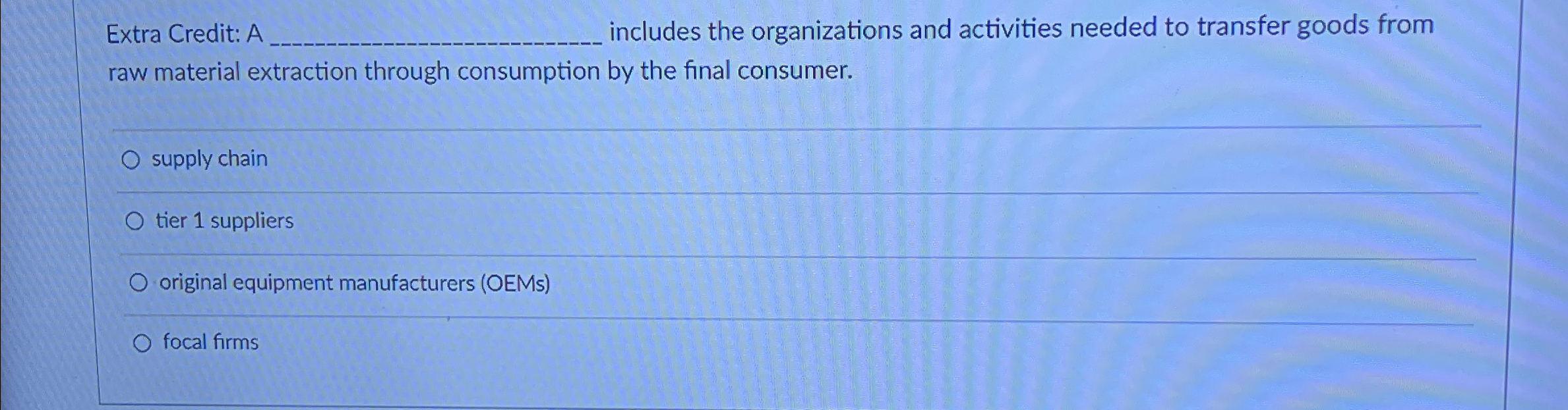  Extra Credit: A q, includes the organizations and activities needed to