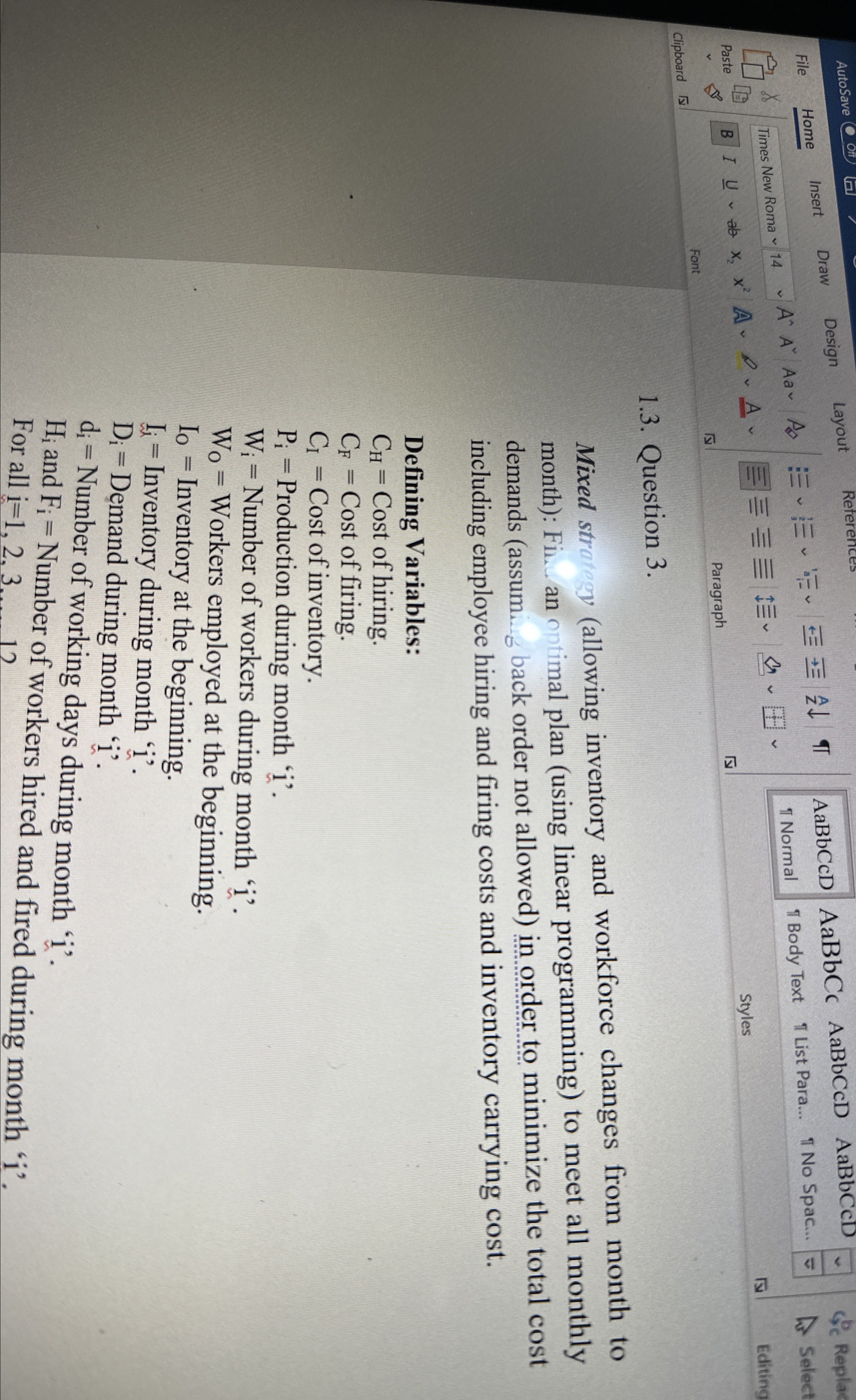  1.3. Question 3. Mixed stratesy (allowing inventory and workforce changes from