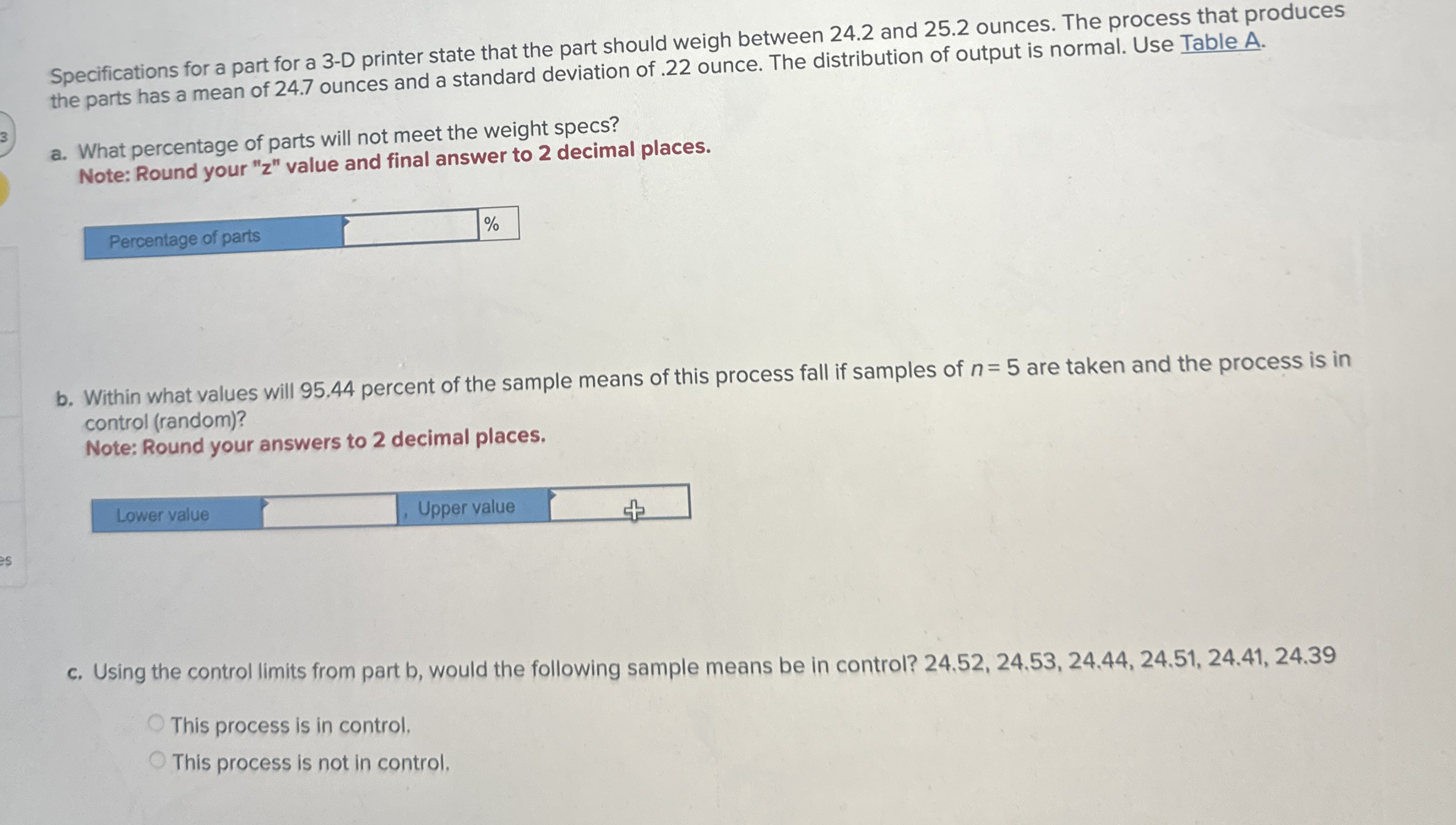  Specifications for a part for a 3-D printer state that the
