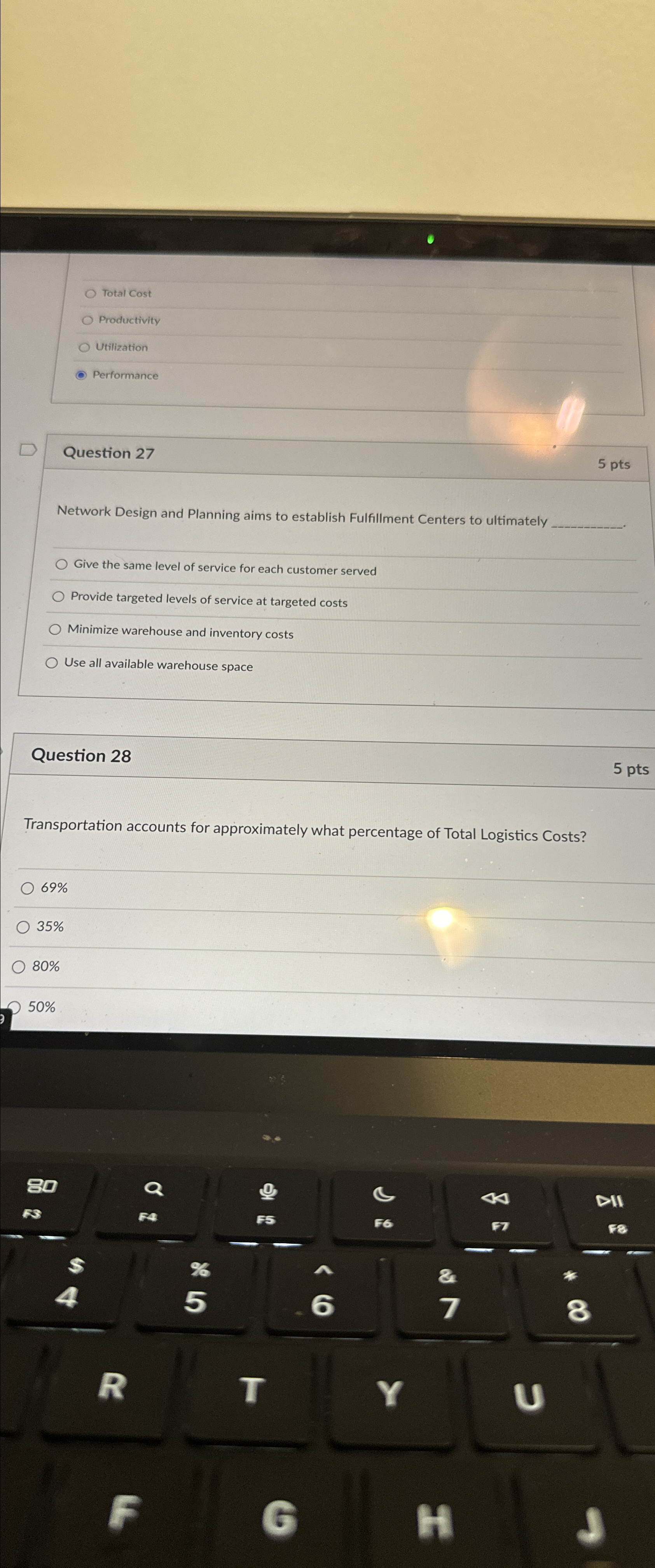  Total Cost Productivity Utilization Performance Question 27 5 pts Network Design