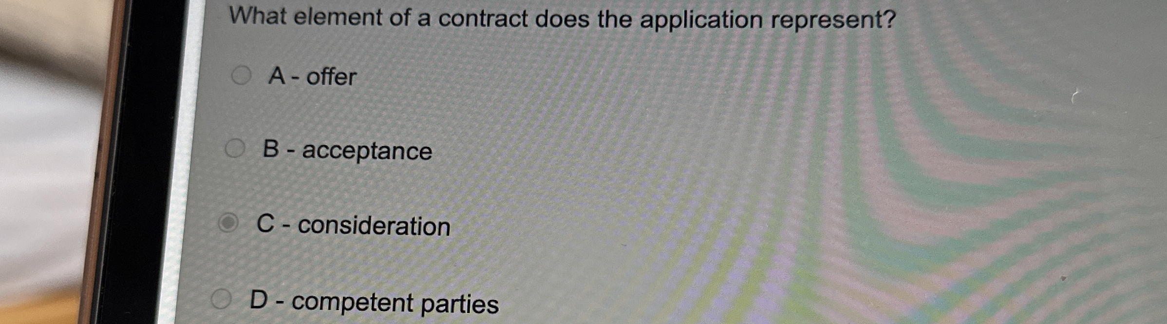  What element of a contract does the application represent? A -