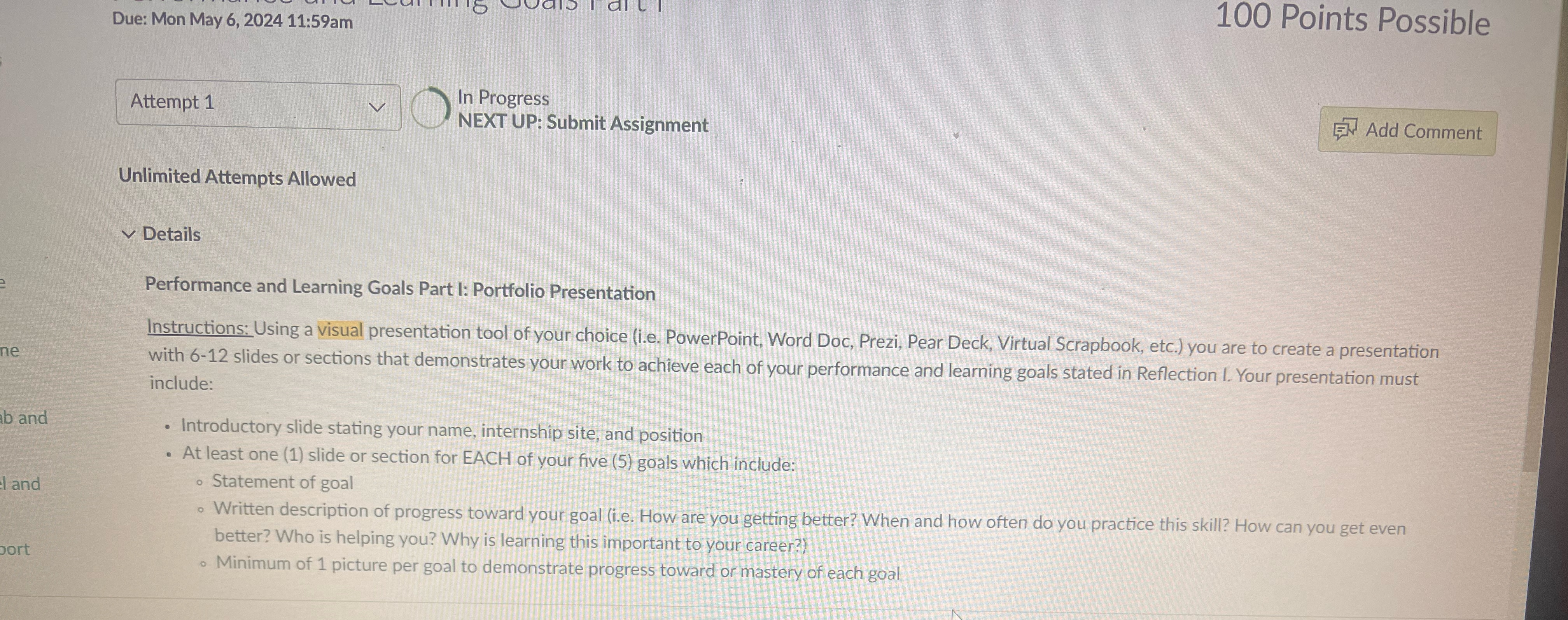  Due: Mon May 6,202411:59am 100 Points Possible Attempt 1 In Progress