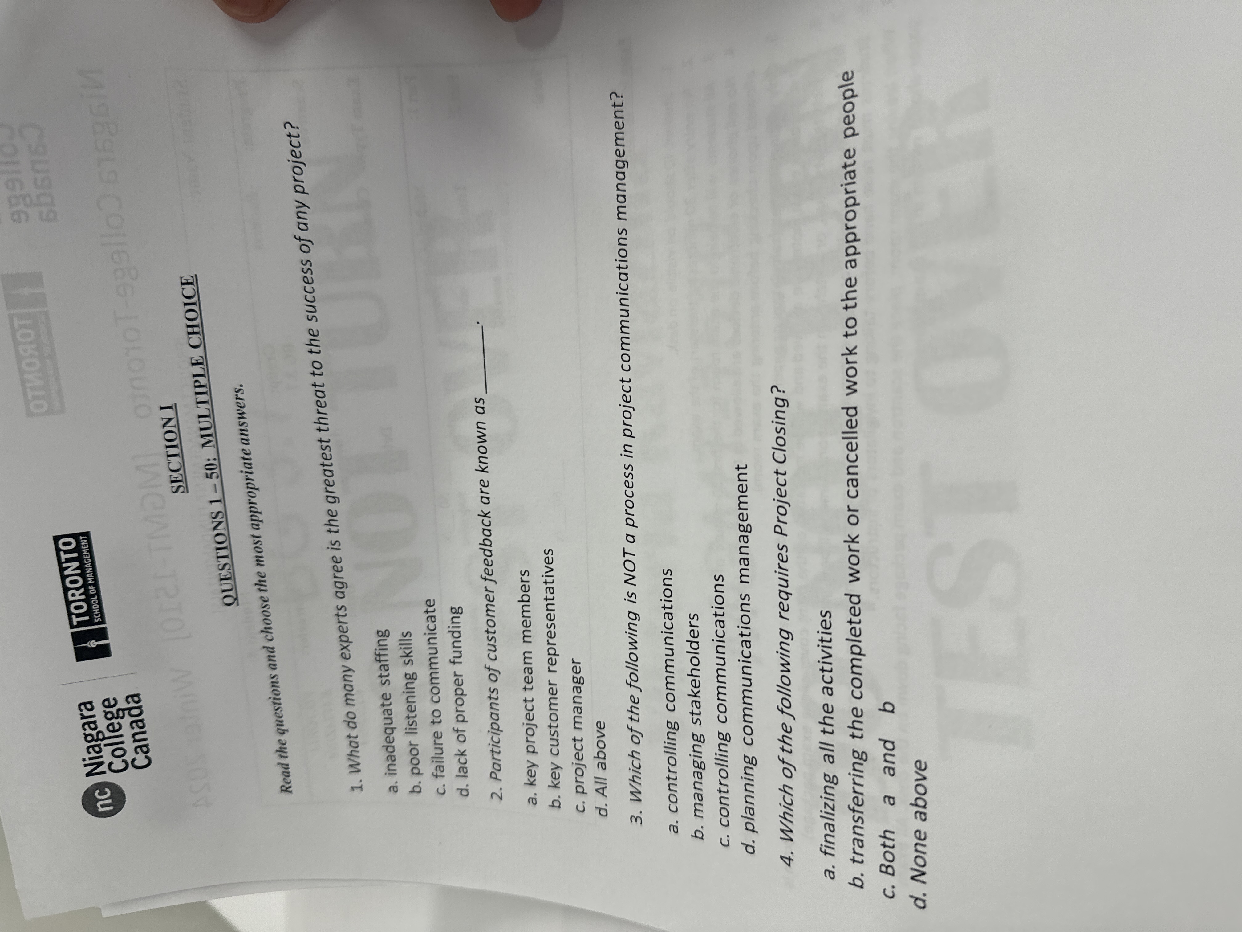  QUESTIONS 1-50: MULTIPLE CHOICE Read the questions and choose the most