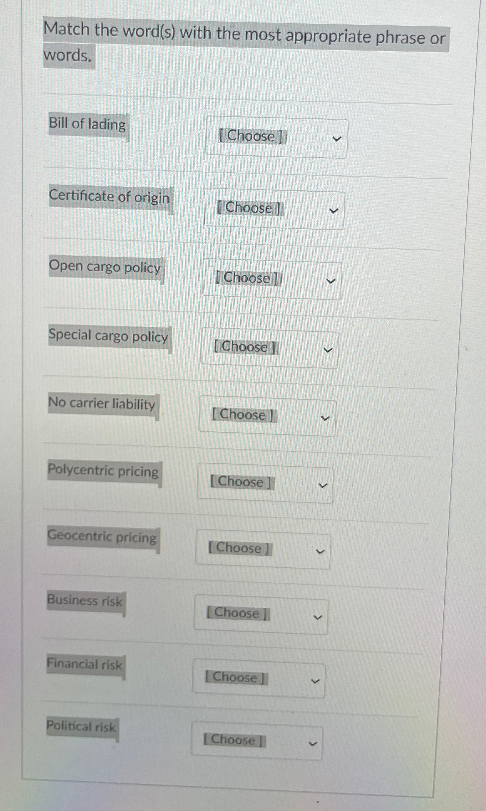 Match the word(s) with the most appropriate phrase or words. Bill