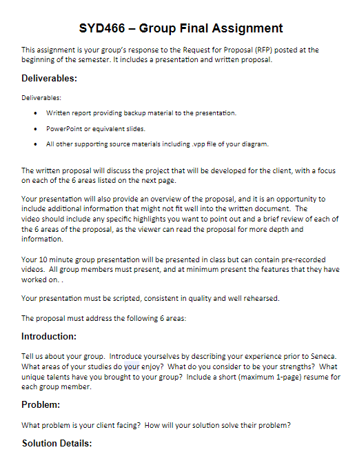  SYD466- Group Final Assignment This assignment is your group's response to
