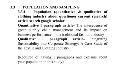  3.3 POPULATION AND SAMPLING 3.3.1 Population (quantitative & qualitative of clothing