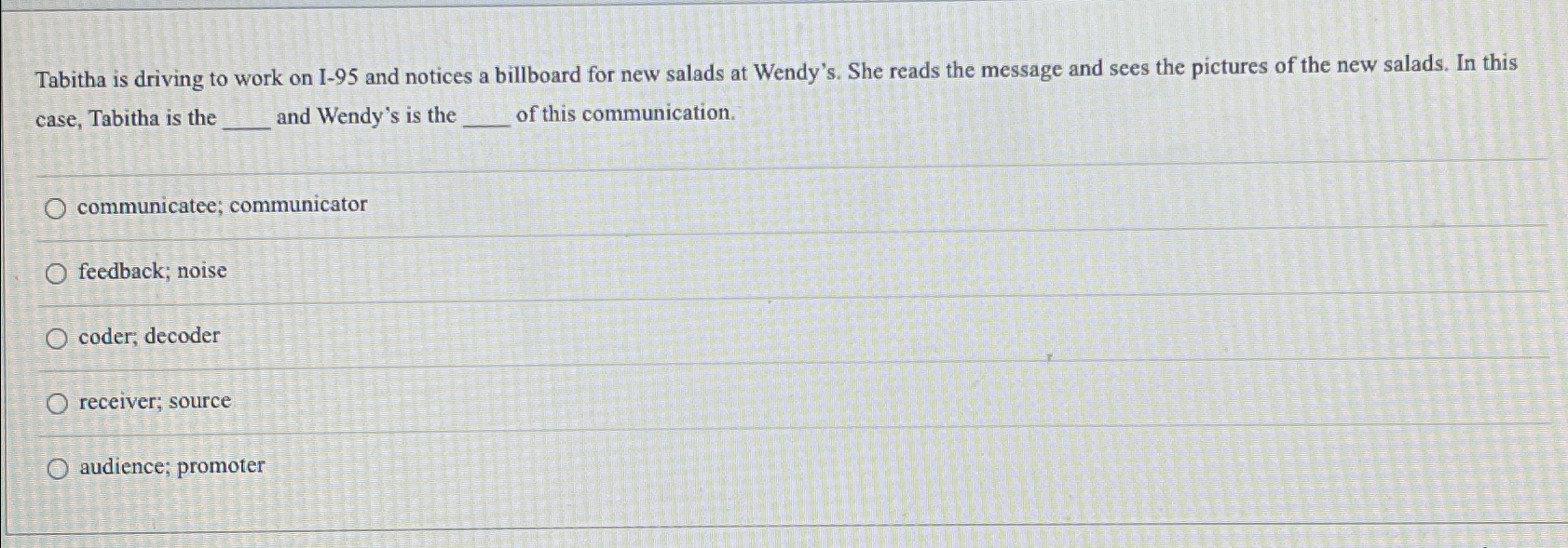  Tabitha is driving to work on I-95 and notices a billboard