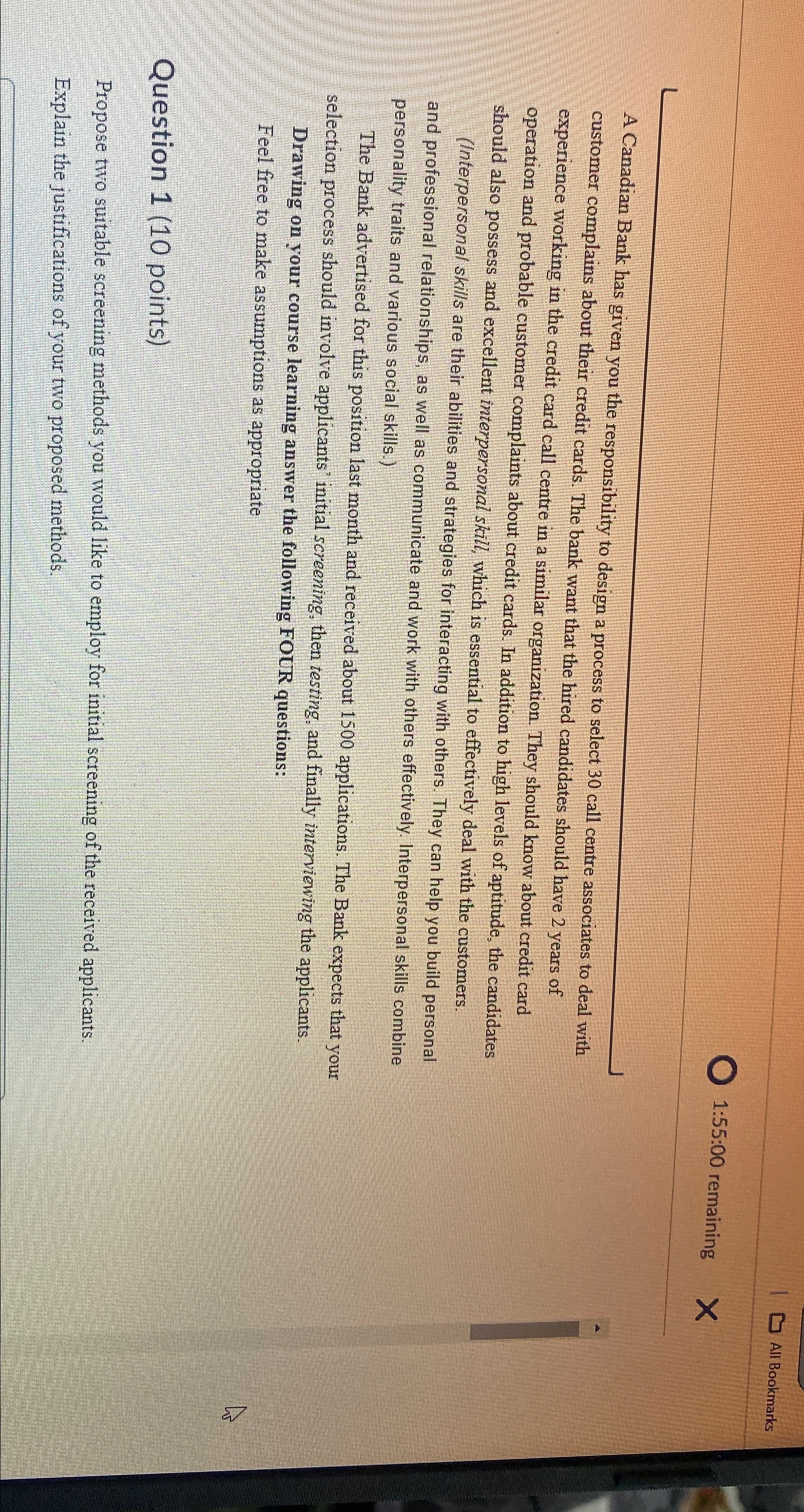  All Bookmarks 1:55:00 remaining A Canadian Bank has given you the