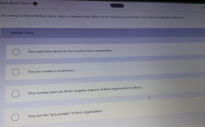  bled: Weck 1 Guiz 1 According to Robert Kelley's basic styles