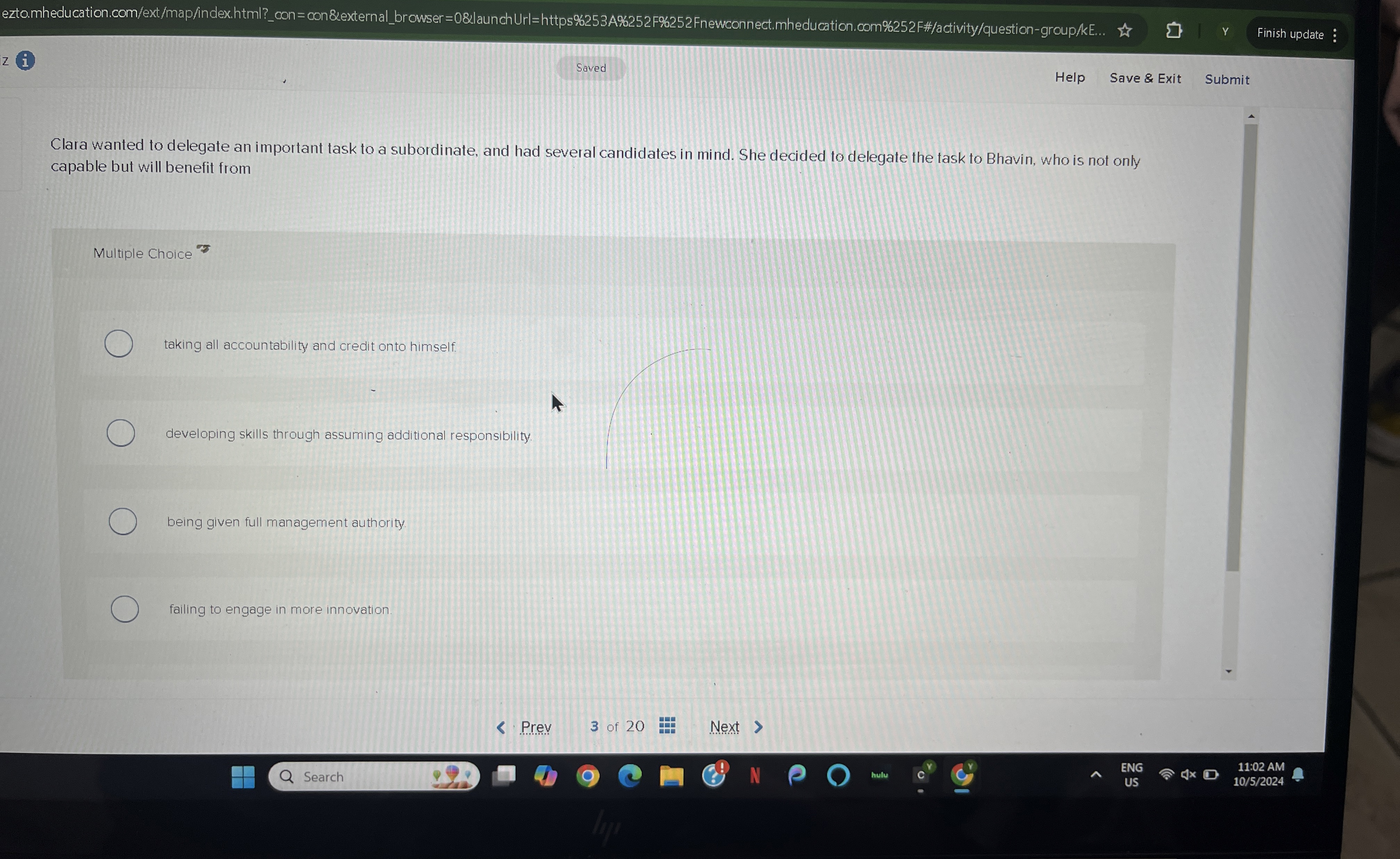  Clara wanted to delegate an important task to a subordinate, and