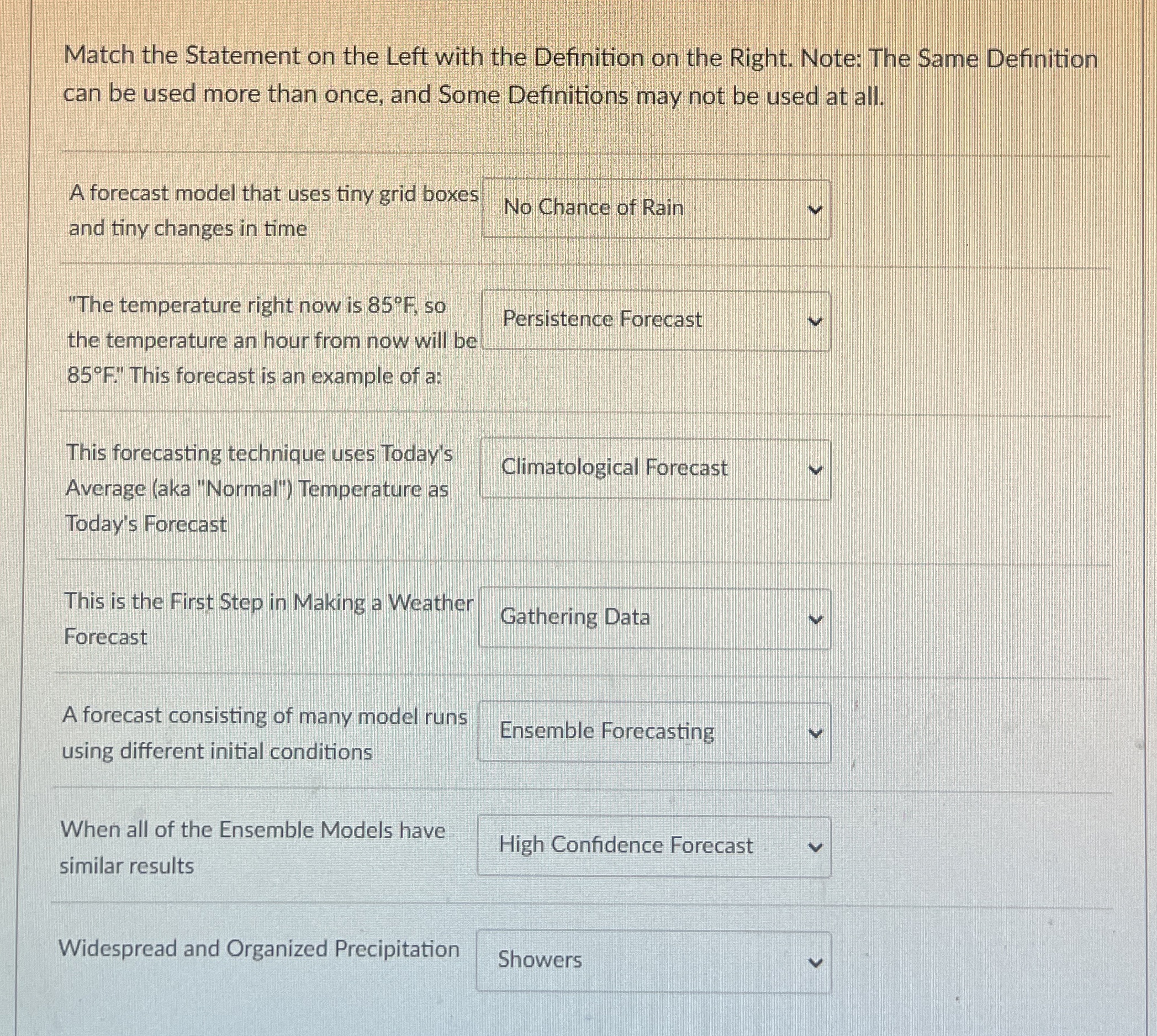  Match the Statement on the Left with the Definition on the