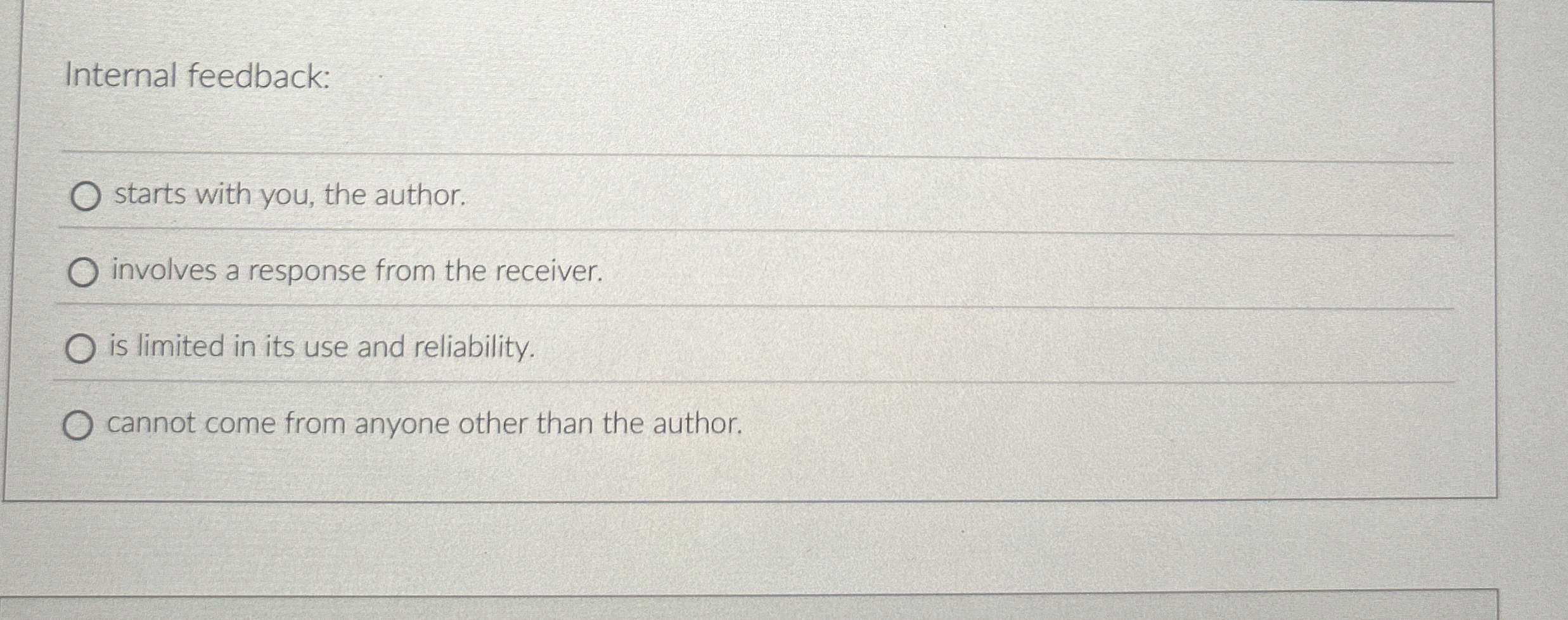  Internal feedback: starts with you, the author. involves a response from