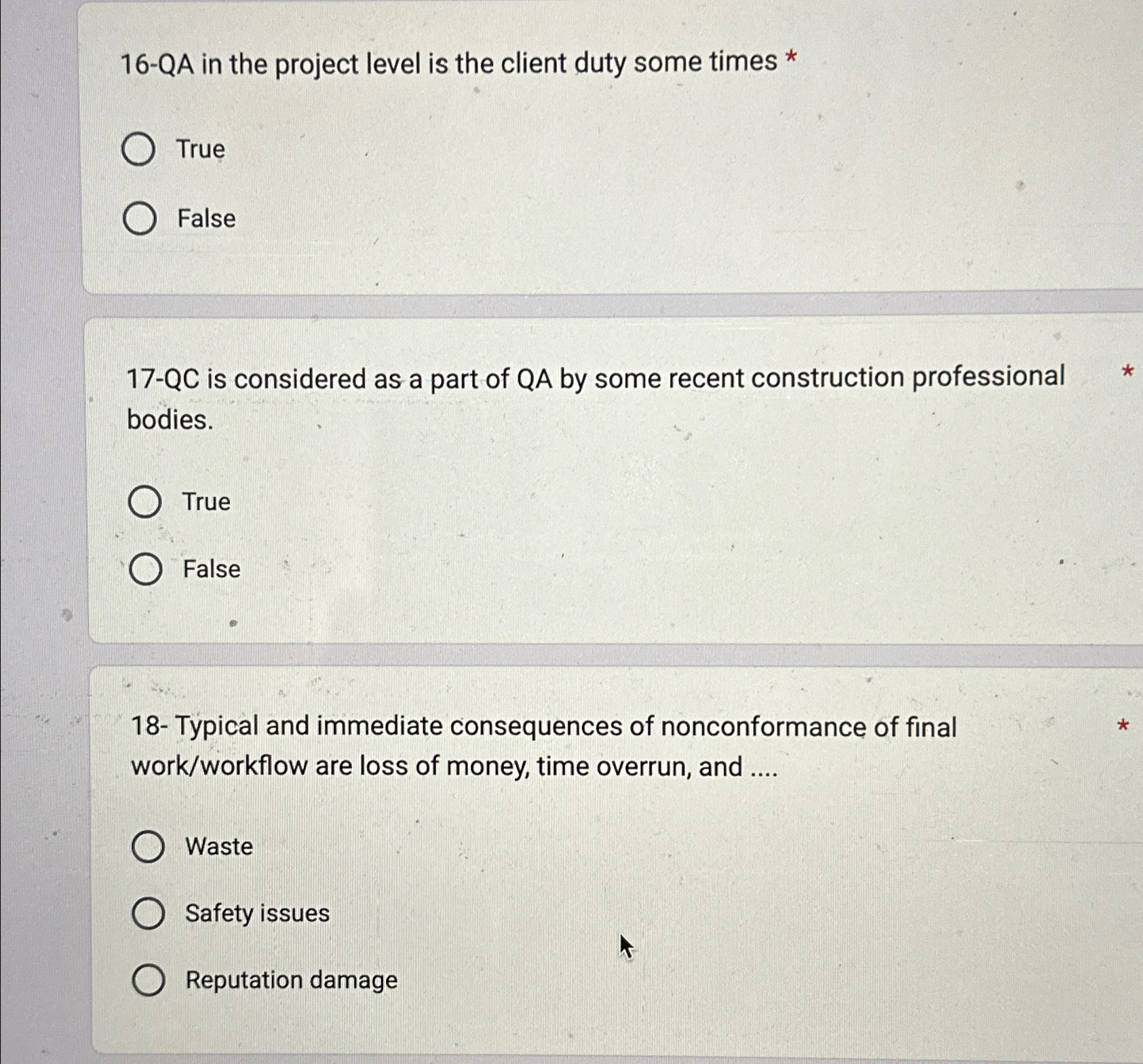  16-QA in the project level is the client duty some times