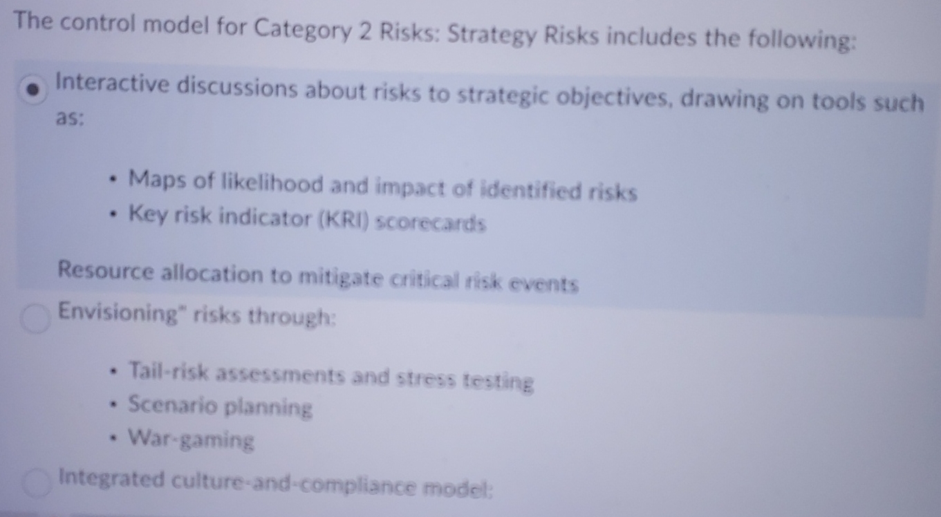  The control model for Category 2 Risks: Strategy Risks includes the