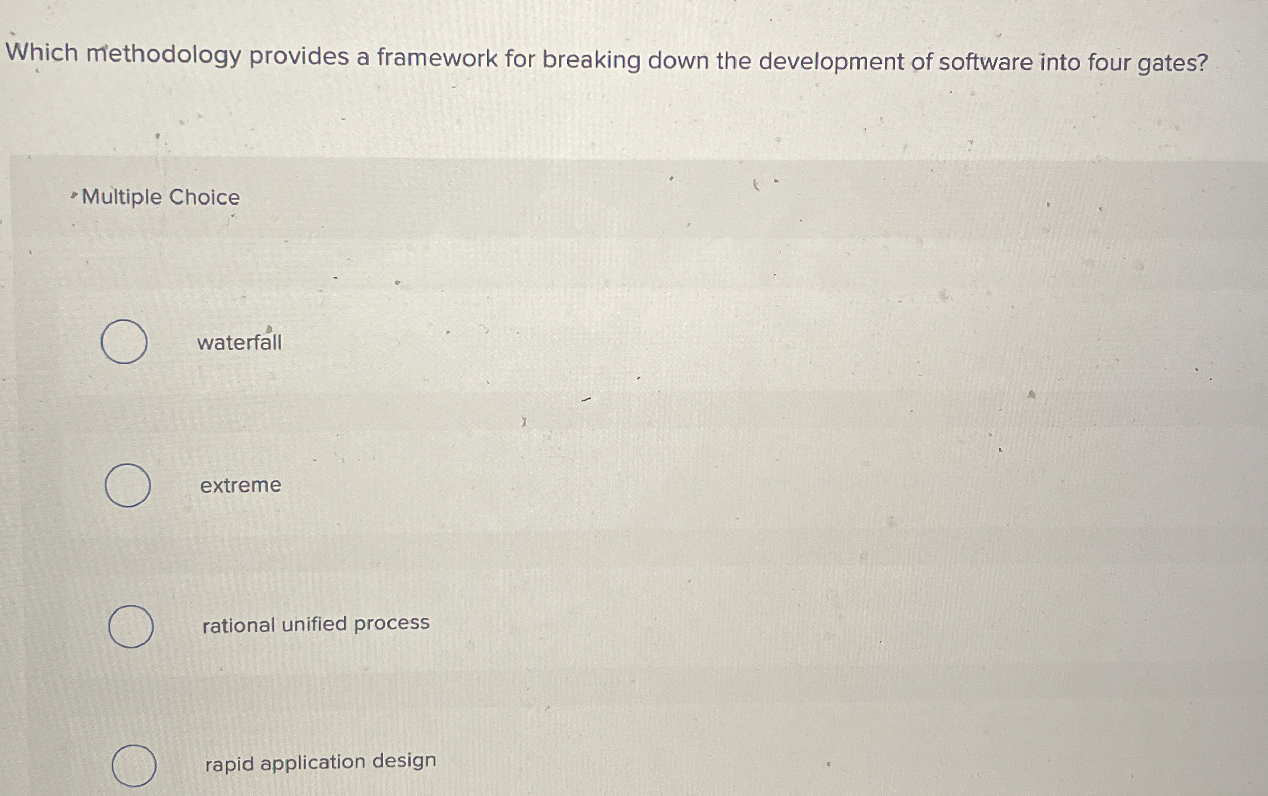  Which methodology provides a framework for breaking down the development of