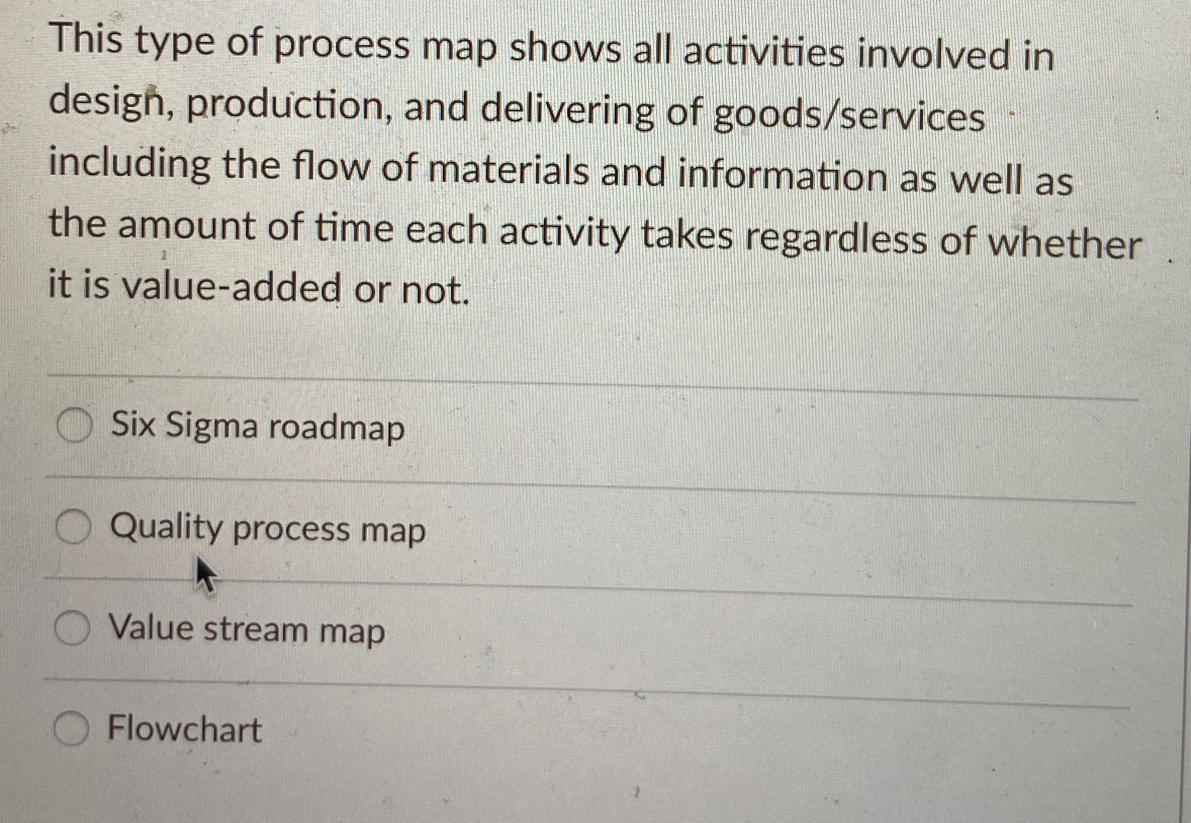  This type of process map shows all activities involved in desig,
