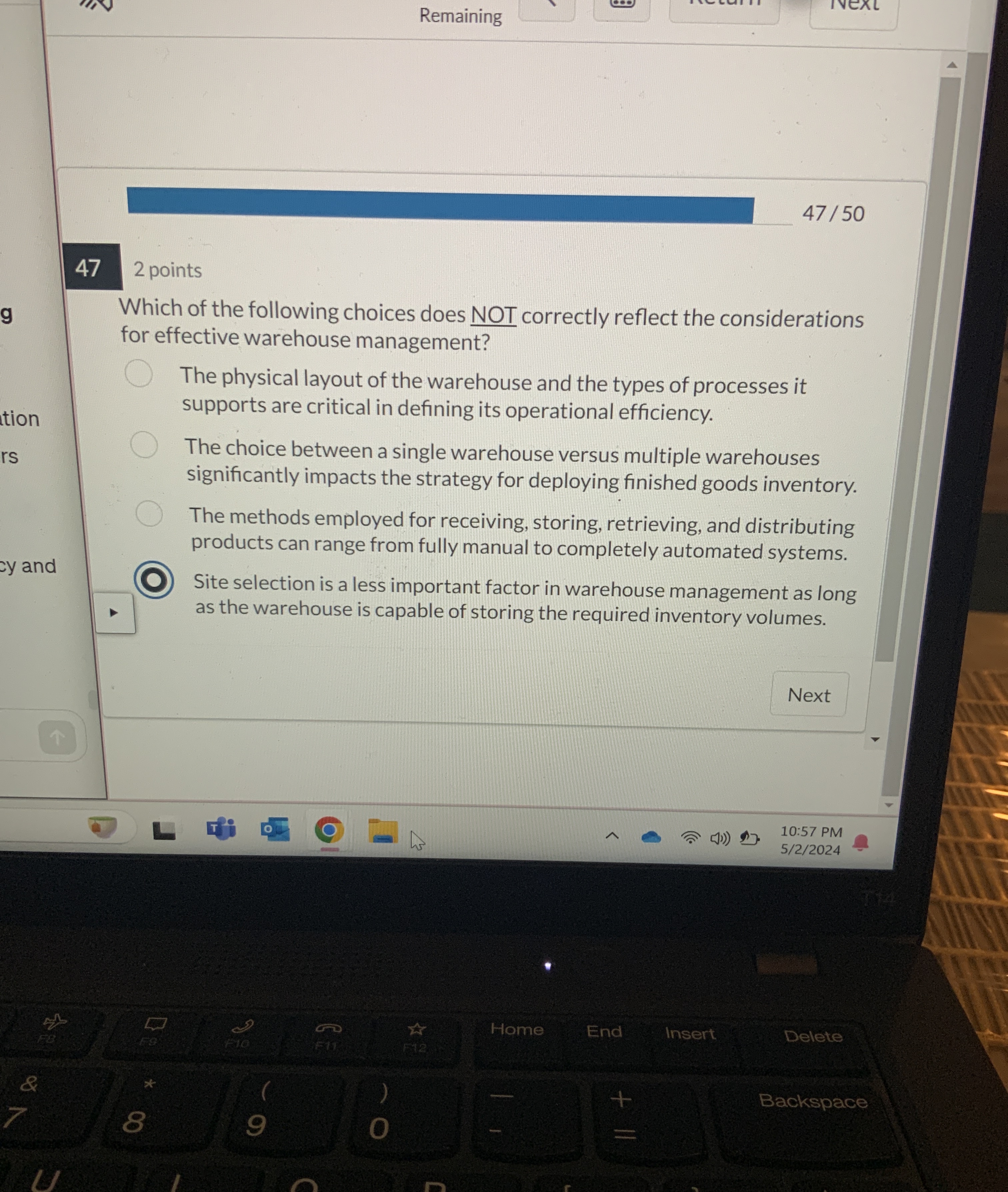  Remaining 4750 472 points Which of the following choices does NOT