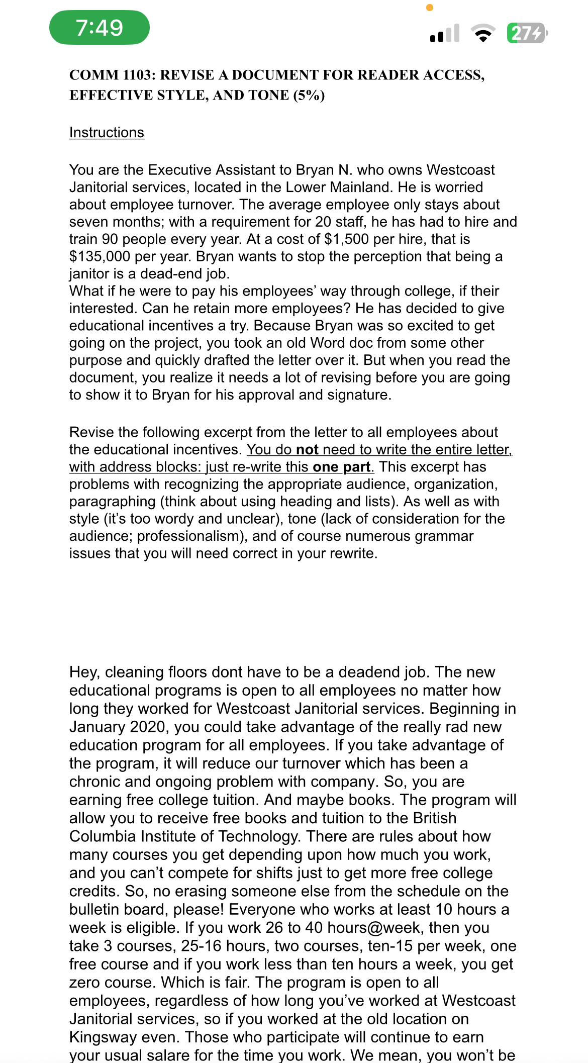  COMM 1103: REVISE A DOCUMENT FOR READER ACCESS, EFFECTIVE STYLE, AND