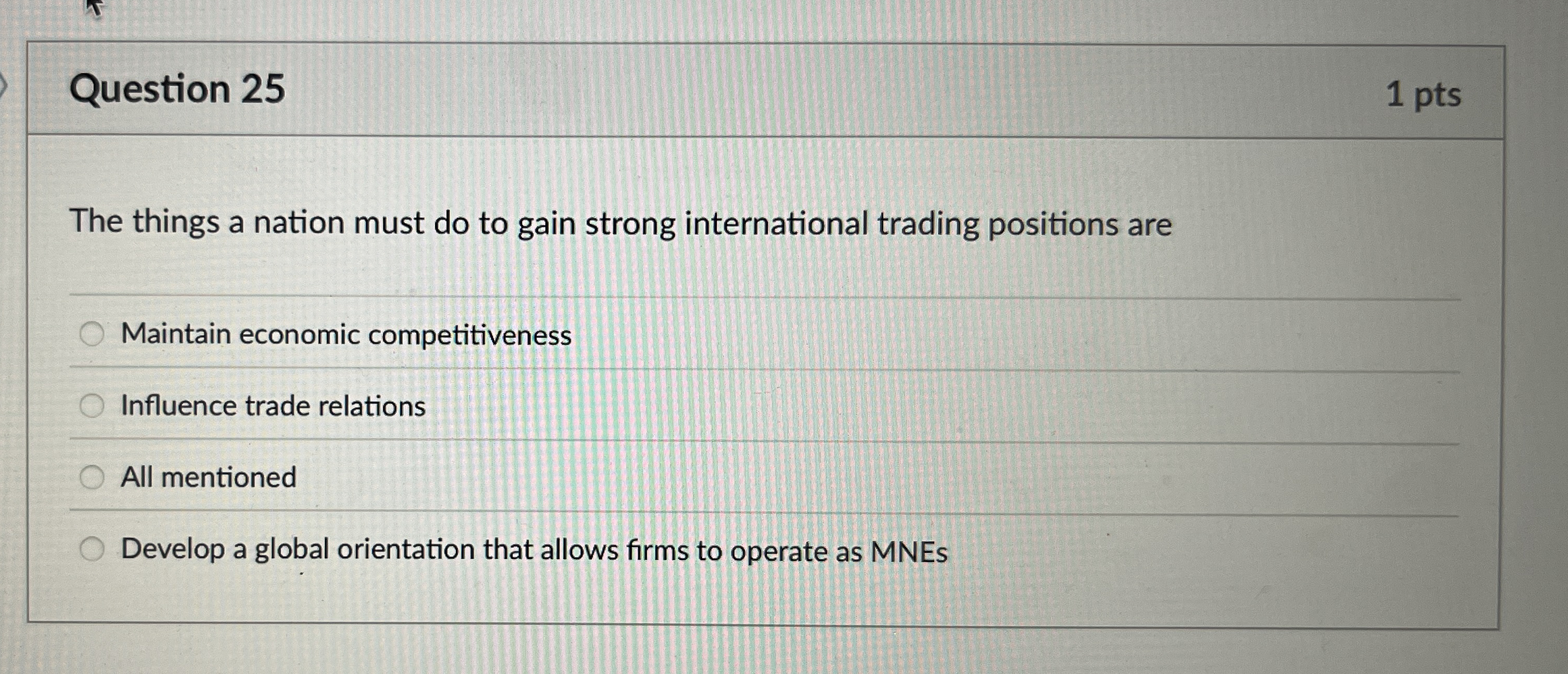  Question 25 The things a nation must do to gain strong