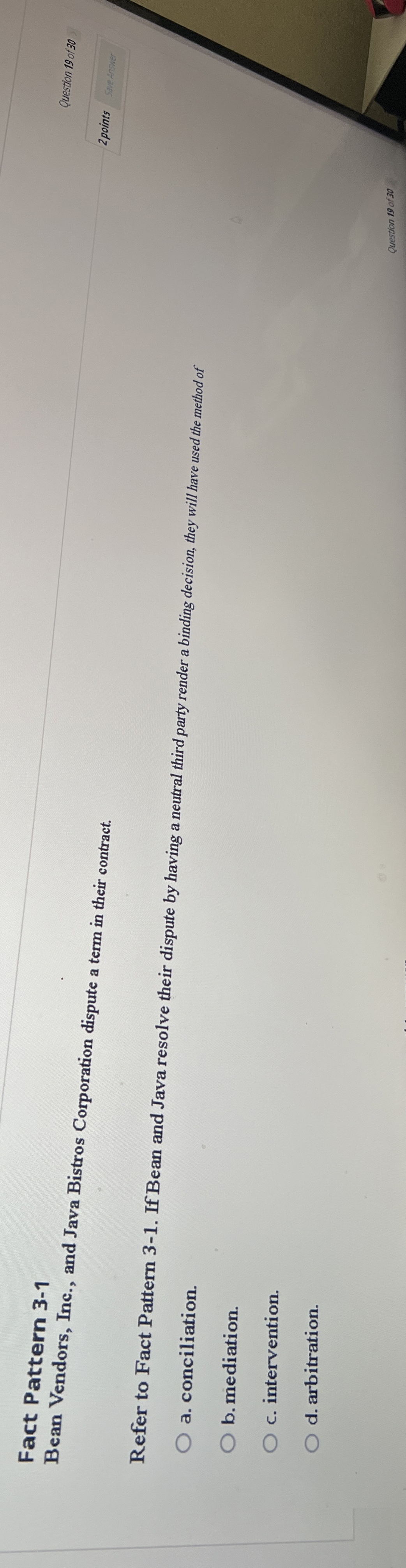  Fact Pattern 3-1 Bean Vendors, Inc., and Java Bistros Corporation dispute