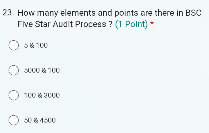  How many elements and points are there in BSC Five Star