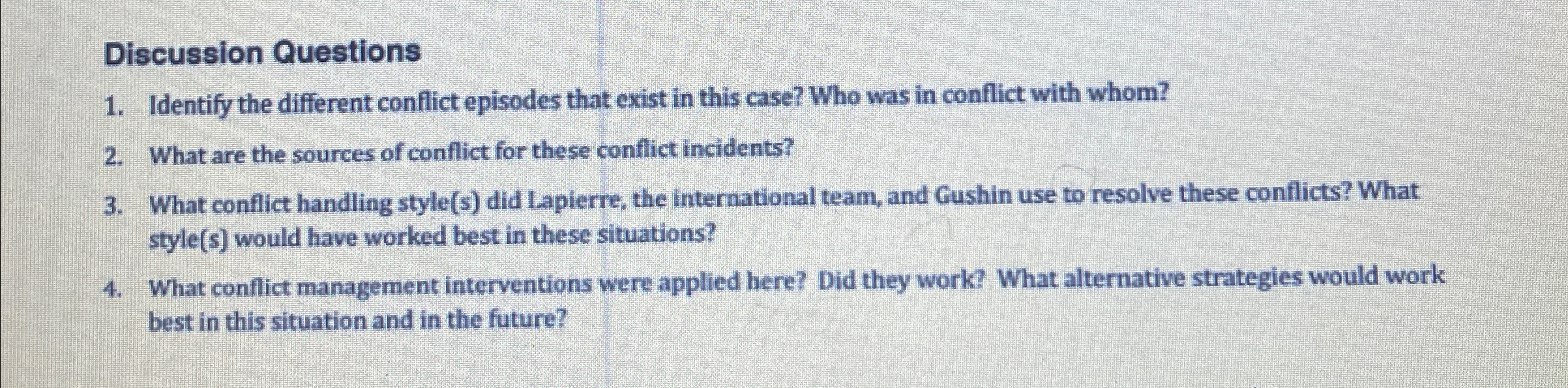  Identify the different conflict episodes that exist in this case? Who