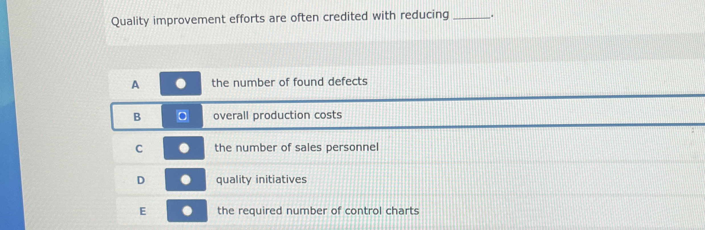  Quality improvement efforts are often credited with reducing q,. A the