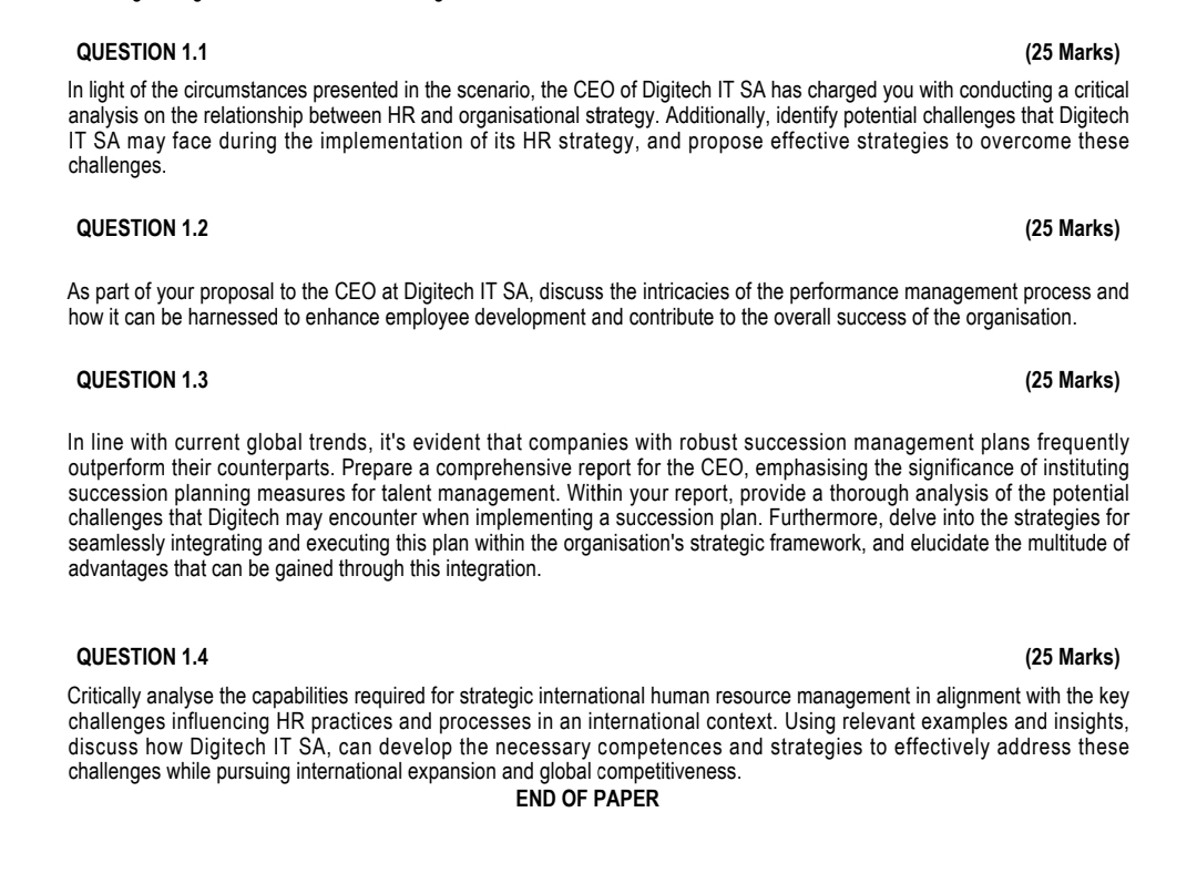  QUESTION 1.1 (25 Marks) In light of the circumstances presented in