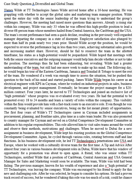  Case Study Question A Diversified and Global Team: James Wilde at
