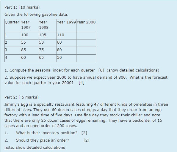  Part 1: [10 marks] Given the following gasoline data: Compute the