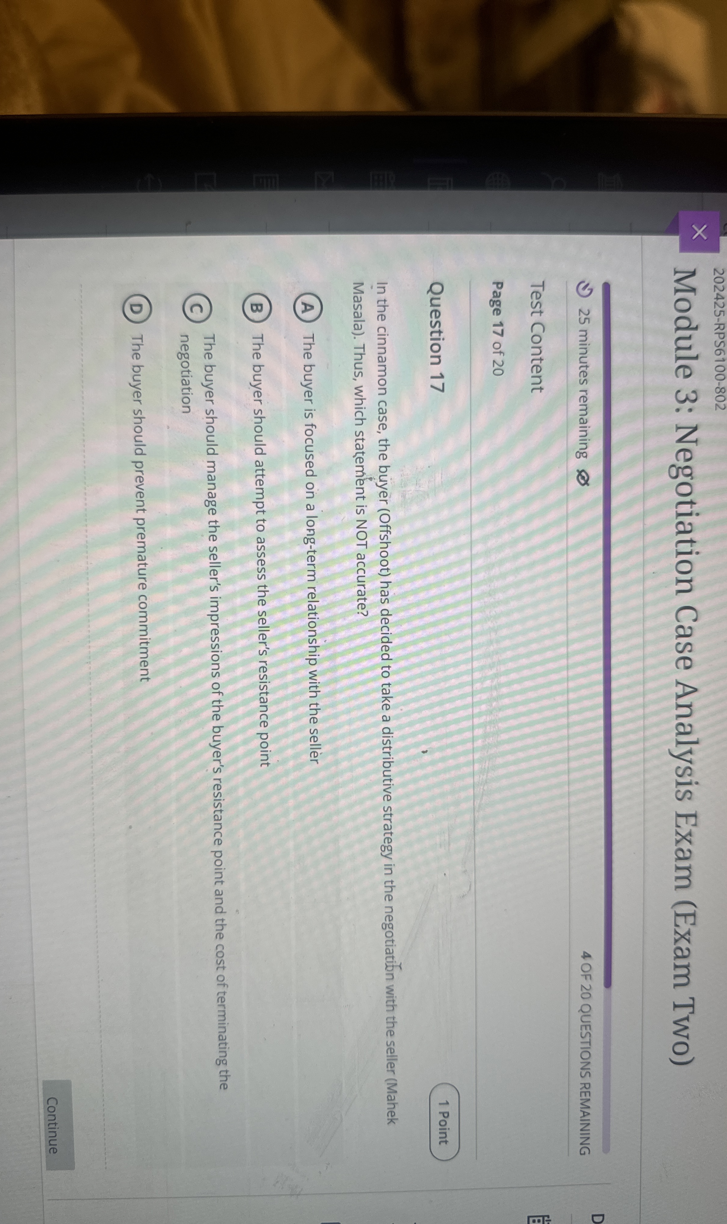  202425-RPS6100-802 Module 3: Negotiation Case Analysis Exam (Exam Two) 25 minutes