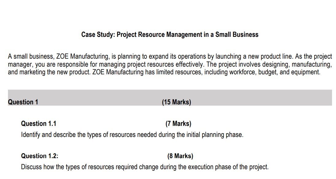  Case Study: Project Resource Management in a Small Business A small