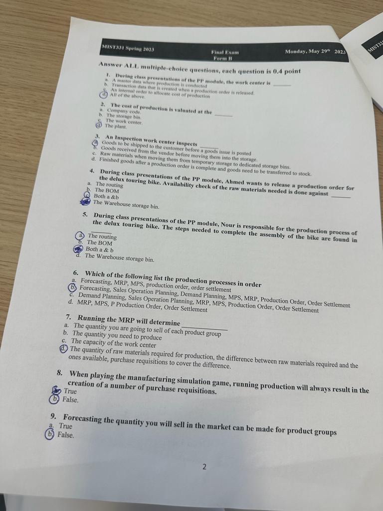  MIST3, sping 202,3 Monday, May 29m 2023 Answer ALL, multiple-choice questions,