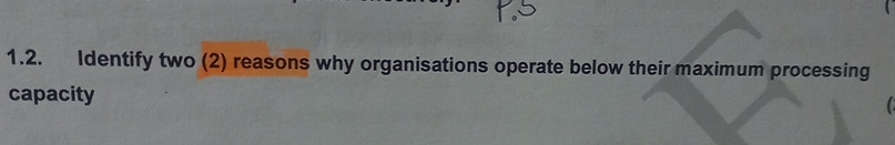  1.2. Identify two (2) reasons why organisations operate below their maximum