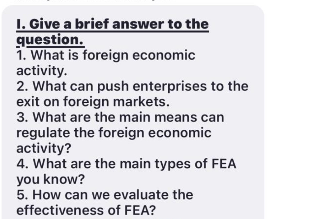  I. Give a brief answer to the question. What is foreign