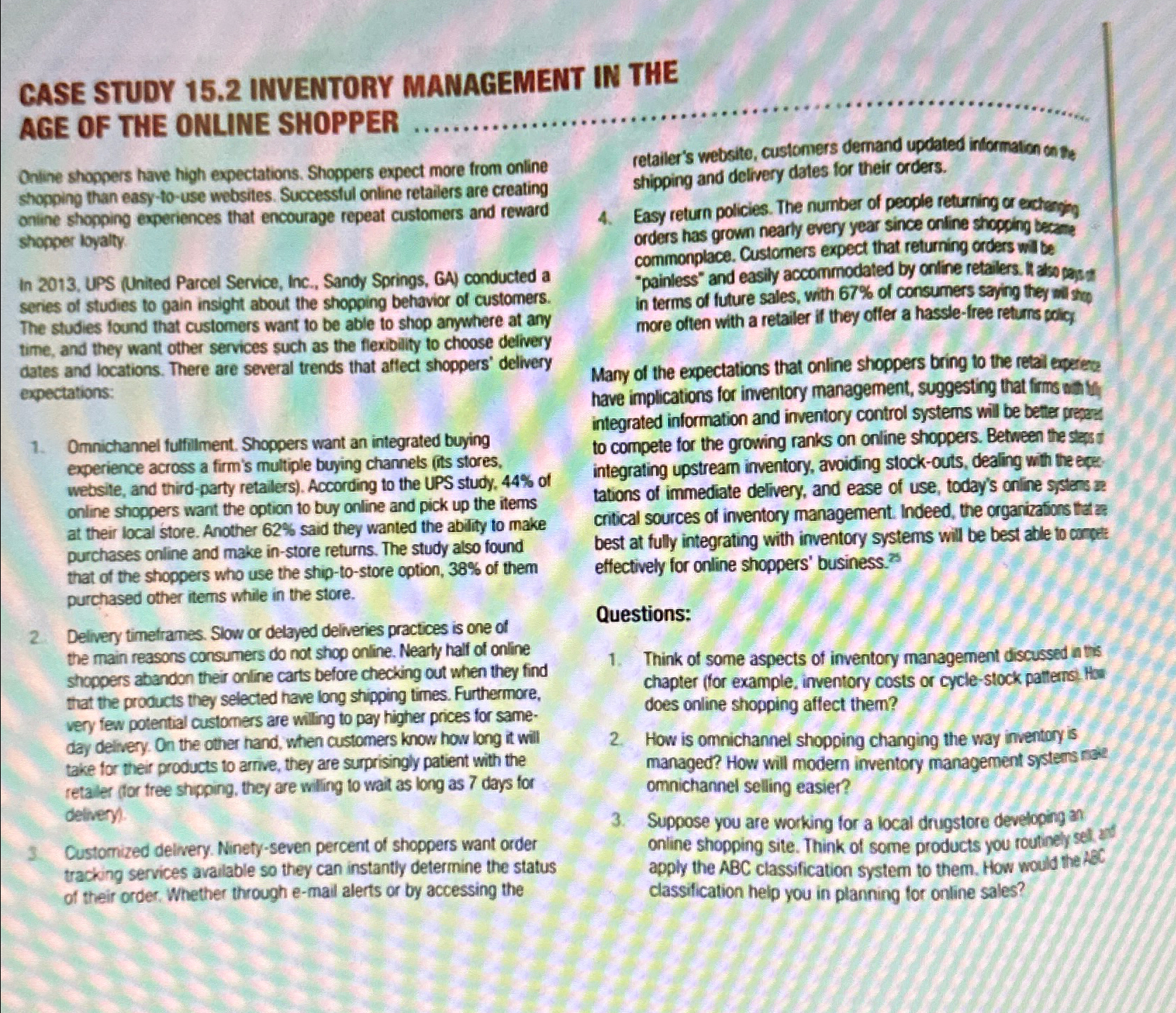  GASE STUDY 15.2 INVENTORY MANAGEMENT IN THE AGE OF THE ONLINE