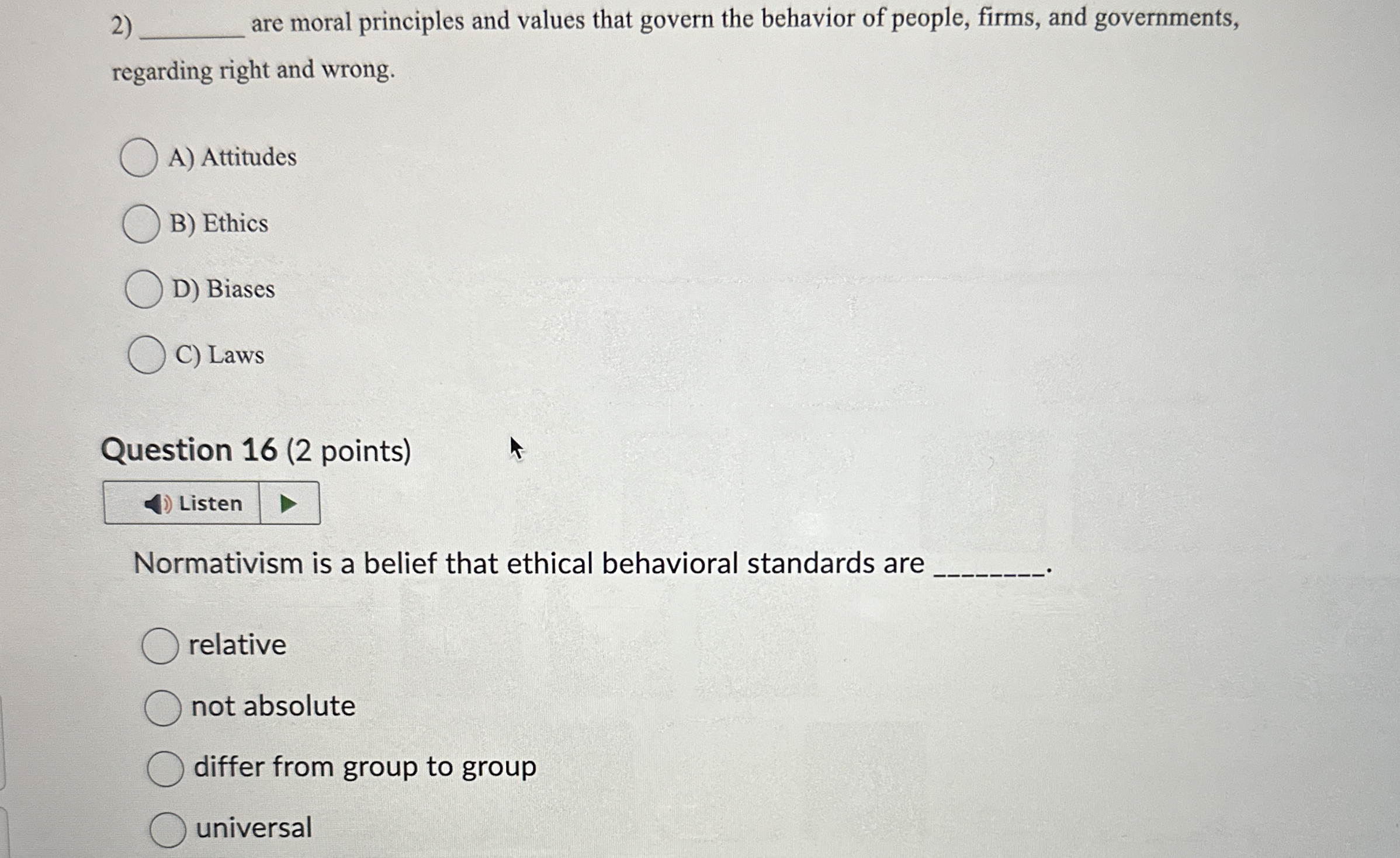  q, are moral principles and values that govern the behavior of